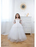 Cold Shoulder White Polka Dotted Lace Tulle Flower Girl Dress
